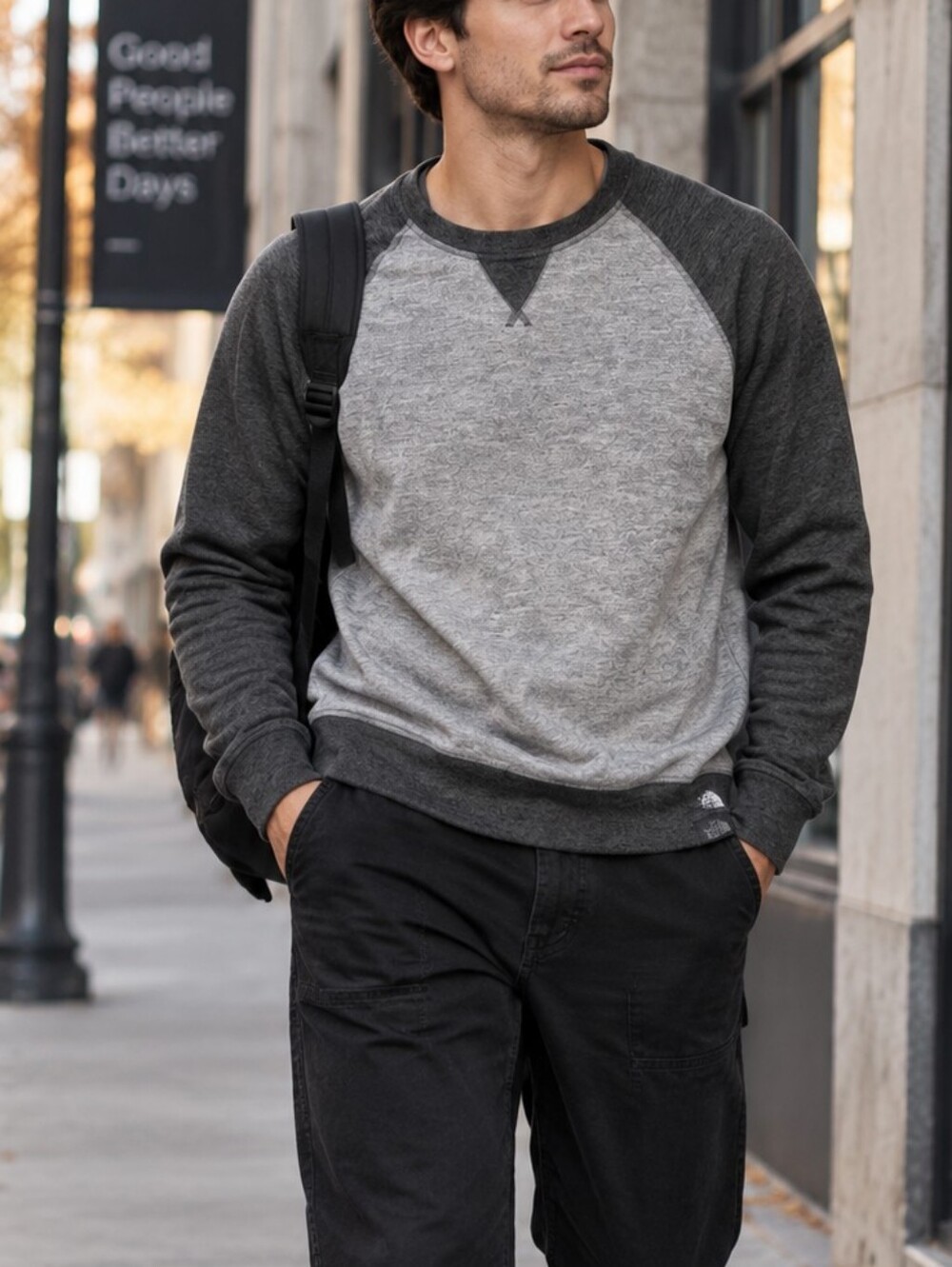 The North Face Men’s Two-Tone Gray Raglan Crewneck Sweatshirt — Size M